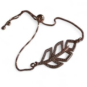 Adjustable Rose Gold Bracelet with Pave Leaf Connector